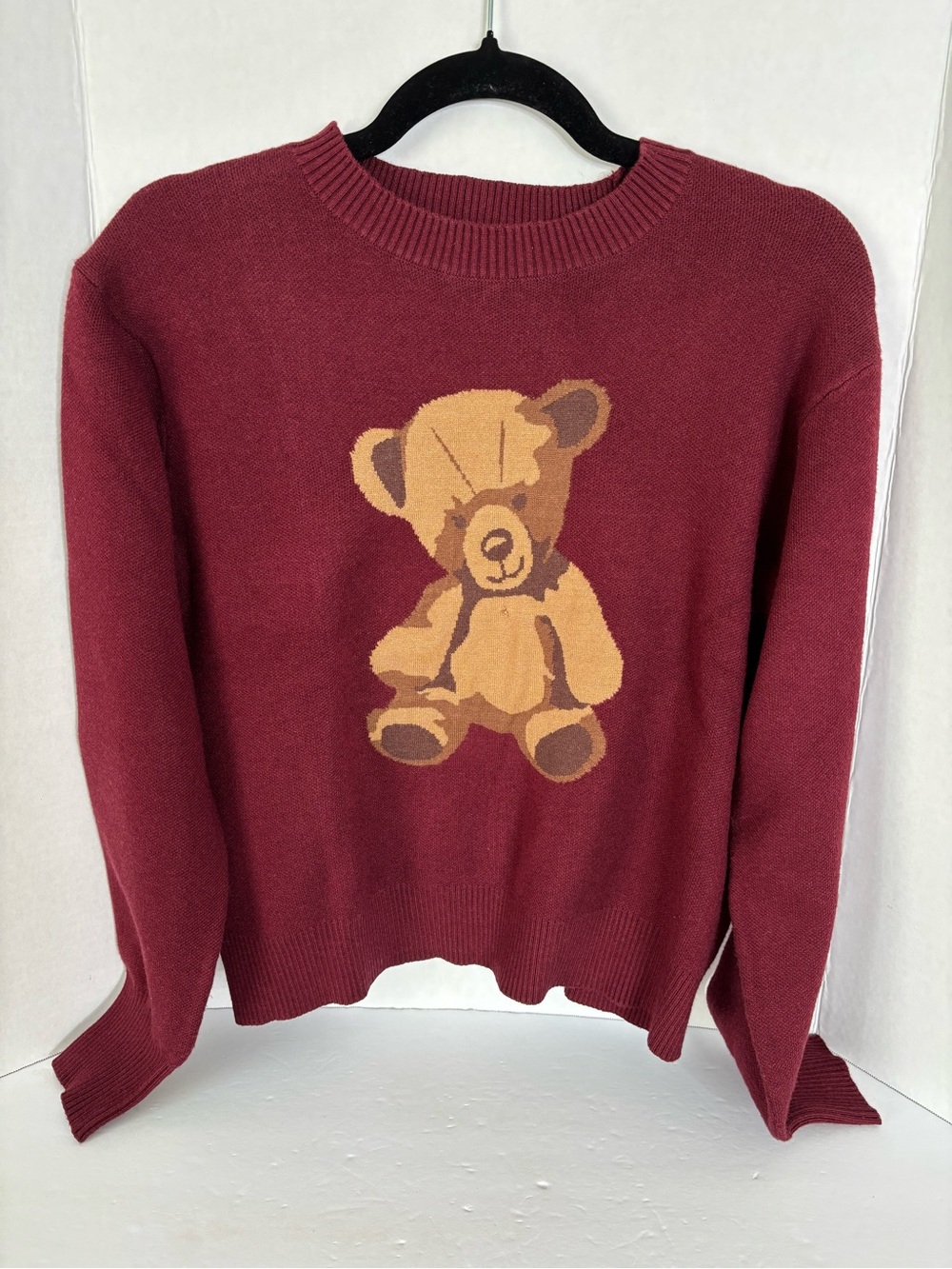 Burgundy Teddy Graphic Crewneck Sweater